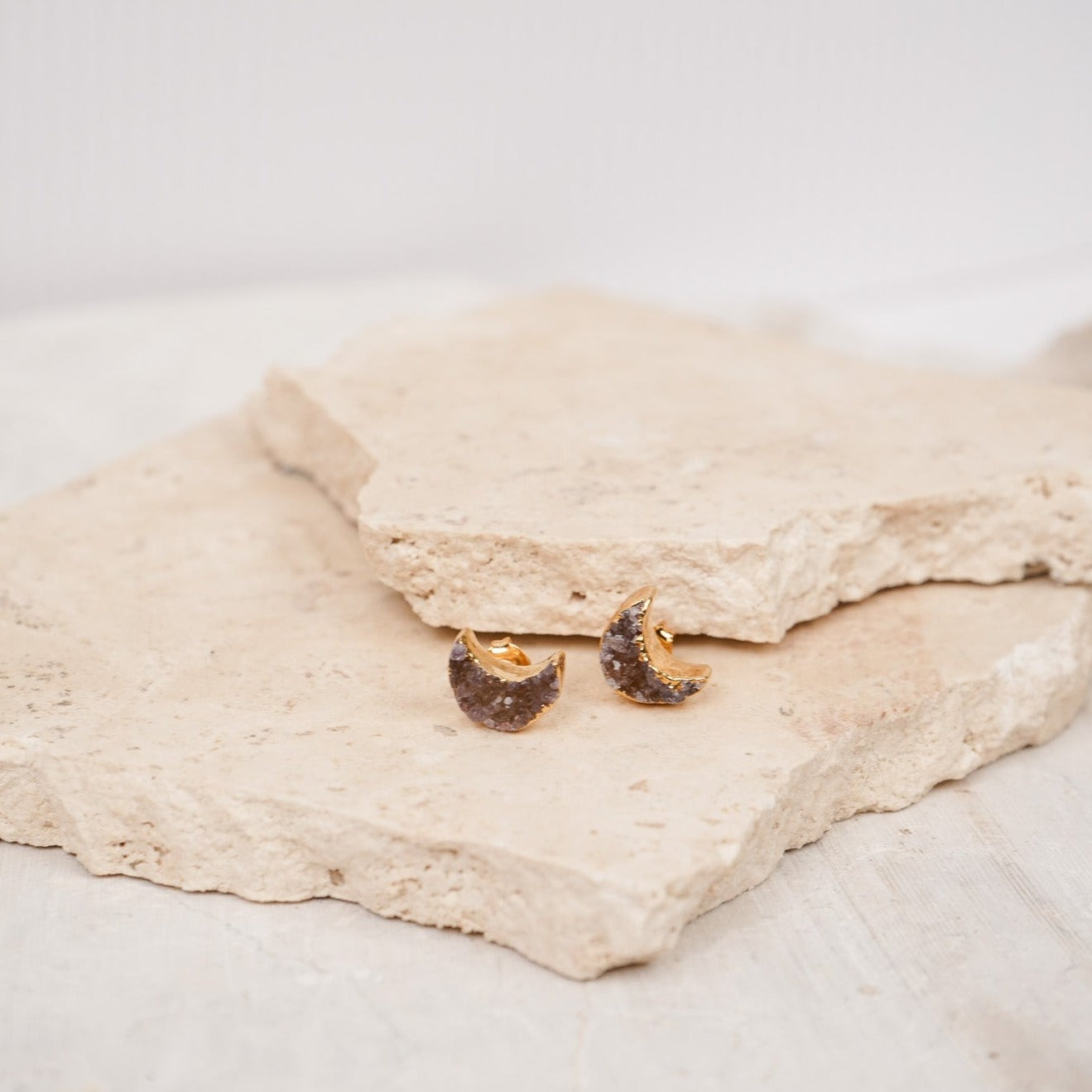 Druzy Moon Studs
