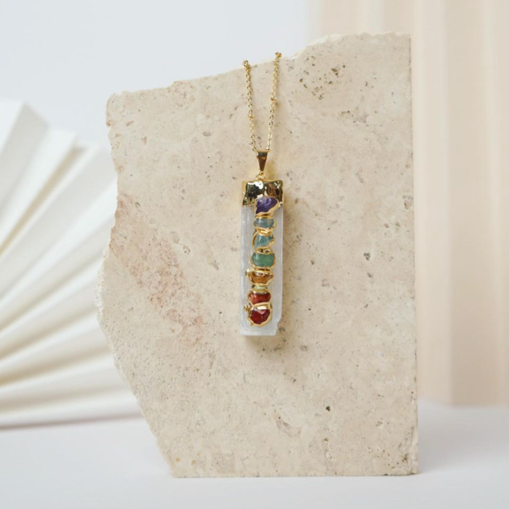 Selenite Stone Necklace (Gold & Silver)